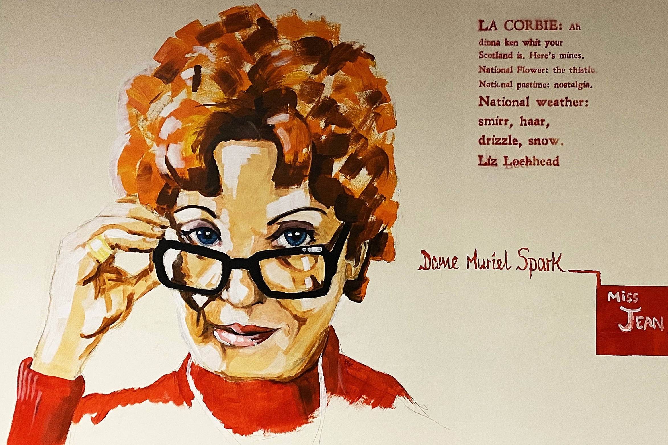 uk scottish artist commission mural portrait of dame Muriel Spark
